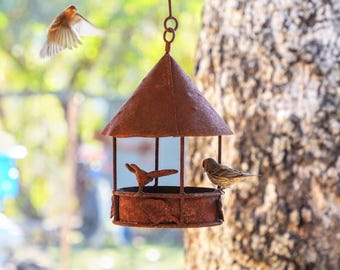 Rustic Hanging Metal Bird Feeder – Functional Outdoor Garden Yard Decor