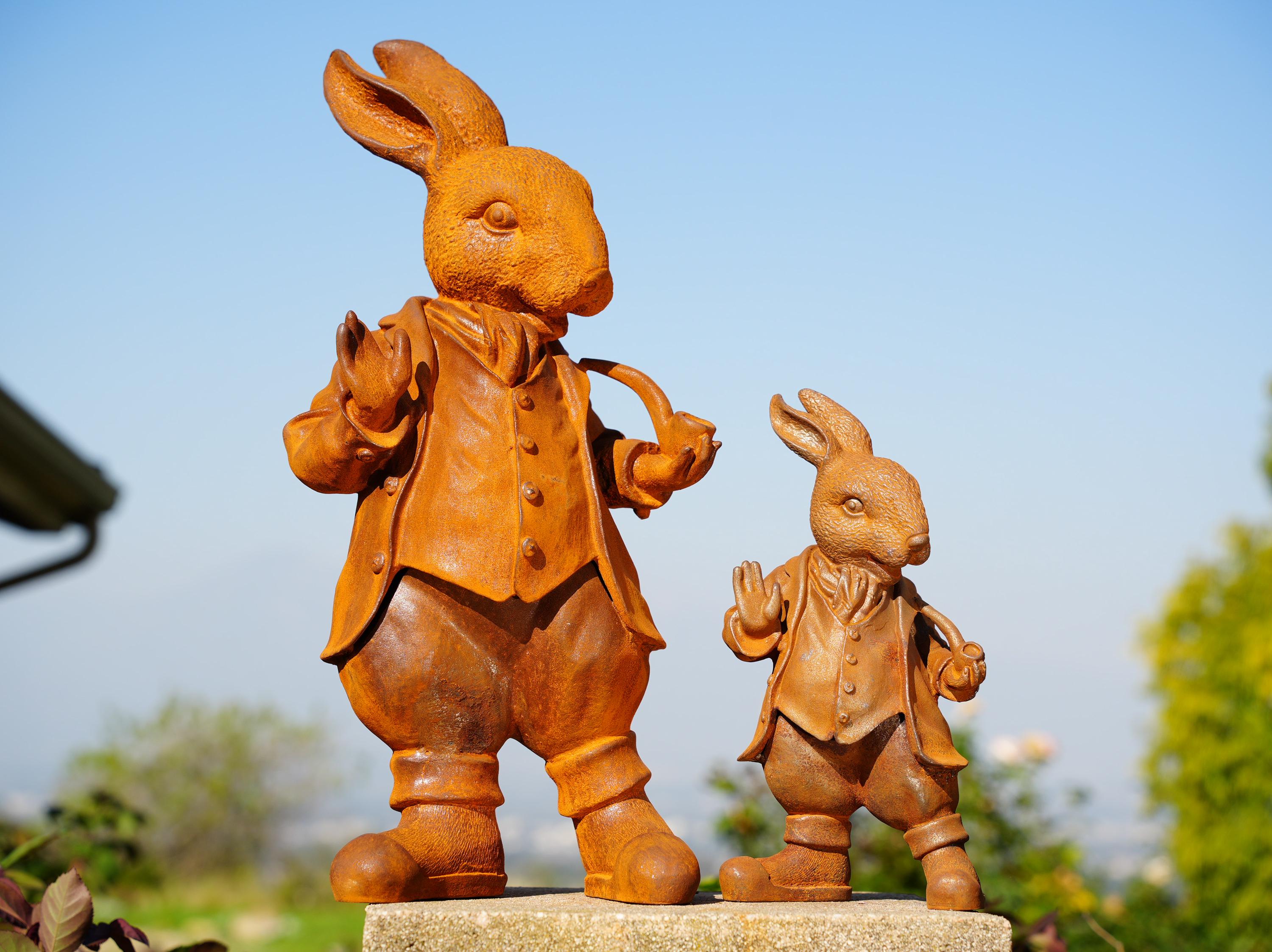Metal Cast Iron Rabbit Statue - Rustic Vintage Bunny Garden Decor - Etsy