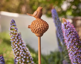 55 inches Metal Cast Iron Bird Garden Stakes - Heavy Rustic Metal Sculptures - Vintage Garden Decor |