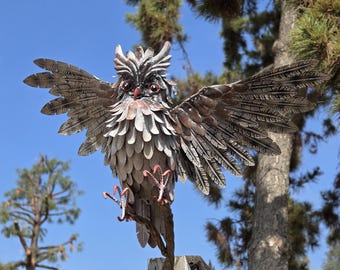 Rustic Metal Owl Wall Sculpture - Handmade Vintage Garden Decor