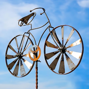 61" H Rustic Metal Bicycle Wind Spinner Garden Stake - Vintage Farmhouse Decor