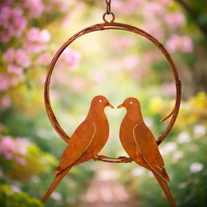 Rusted Metal Bird Wreath – Romantic Garden Decor, Rustic Wall Art (17" x 14")