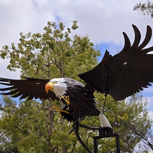 Handcrafted 90" Metal Bald Eagle Yard Art - Kinetic Rocker Sculpture