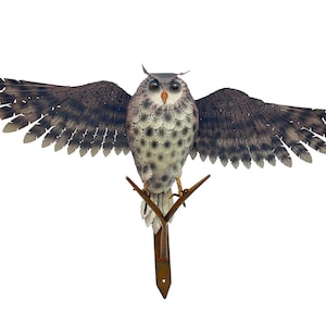 Handcrafted Metal Owl Garden Sculpture with Outstretched Wings - Rustic Yard Art Decor with Natural Patina Finish Wall Art