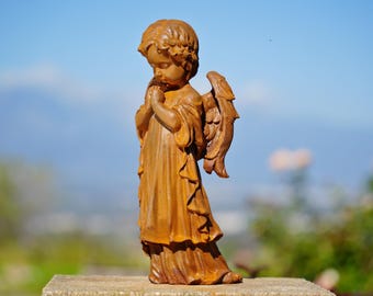Cast Iron Praying Angel Statue: Rustic Garden Decor