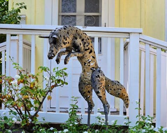 Handmade Metal Rustic Watching Fox Garden Sculpture Garden Yard