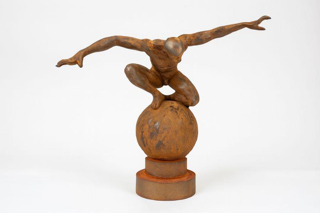 Abstract Human Figure Sculpture, Rustic Metal Balancing Statue, Modern ...