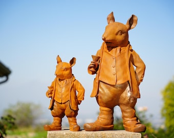Metal Cast Iron Gentleman Mouse Statues  – Victorian Garden Decor, Large & Small Figurines for Whimsical Outdoor Accents