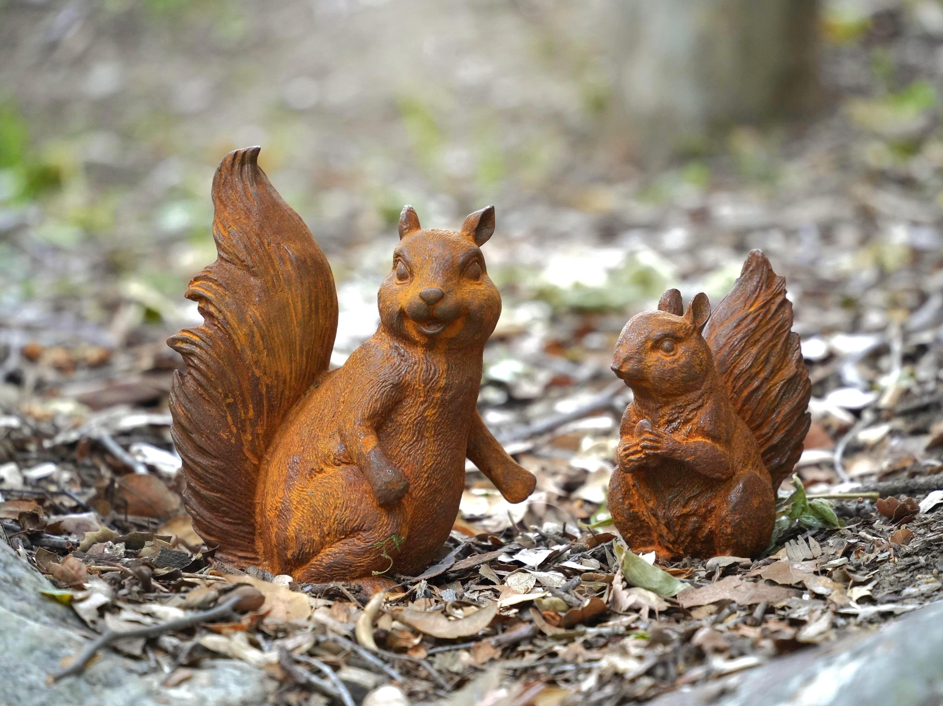 Metal Cast Iron Squirrel Statue - Adorable Acorn Squirrel  for Garden & Patio Decor, Woodland Animal Yard Art