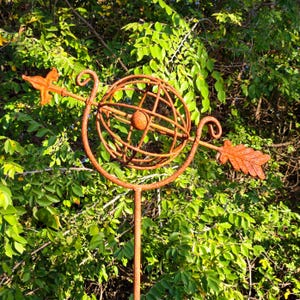 French Armillary Sphere Vintage Rusty Iron Globe Garden Ornament Tall Spike Plant Support