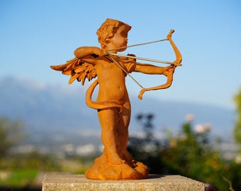Metal Rustic Cast Iron Cupid Garden Statue – Vintage Outdoor Decor, Garden Angel