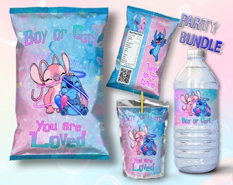 Gender Reveal baby shower boy or girl Stitch and Angel Party Bundle (not customizable) Digital File Instant Download