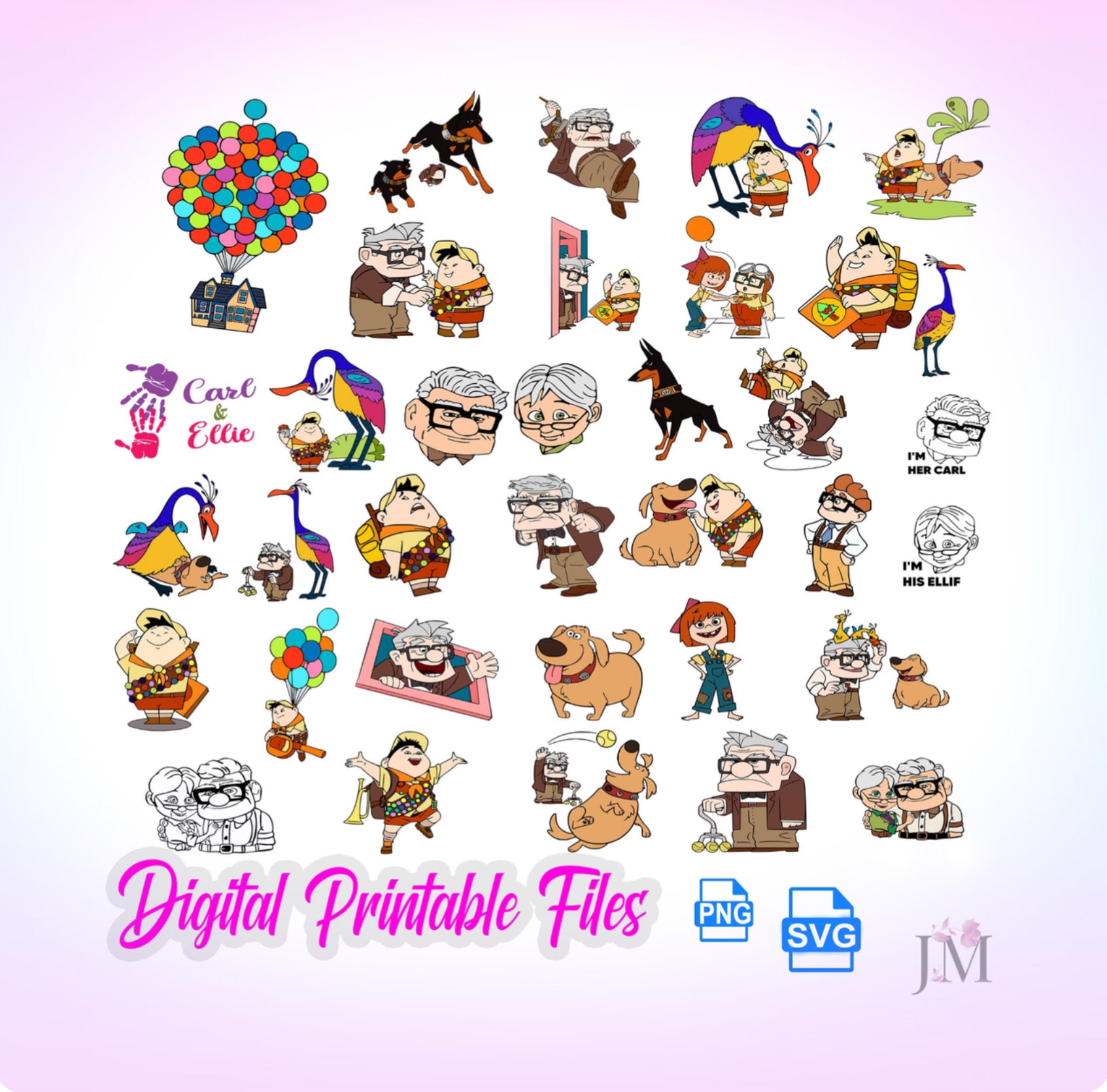 Pixart up ムービー SVG cricut カットファイルと印刷、背景が透明な PNG のカット