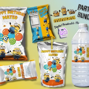 Lot de fête d'anniversaire Minions (avec nom et âge) Le fichier numérique PDF n'est pas un téléchargement immédiat
