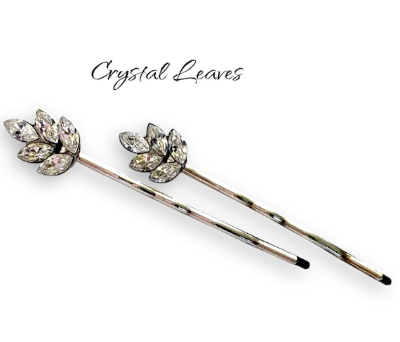 Vintage Swarovski Crystal Leaf Bobby Pins: Bridal Hair  display picture 2