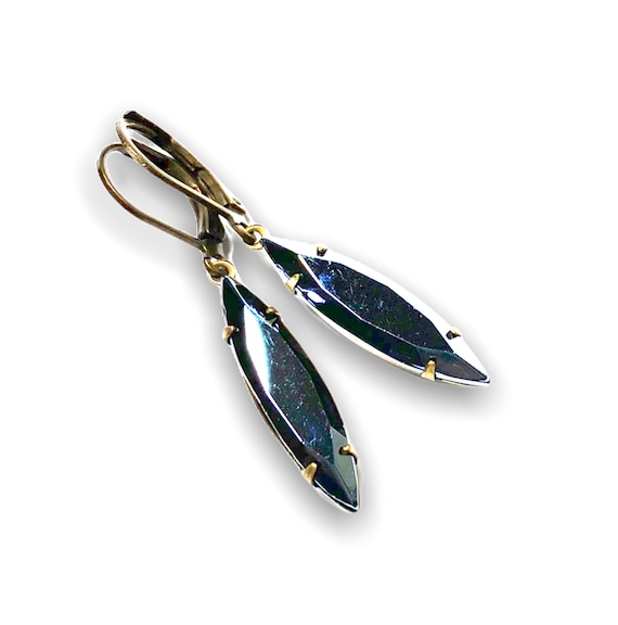 Boucles D'oreilles Clou Argent Avec Cristal Noir Diamant - Vintage - État Impeccable