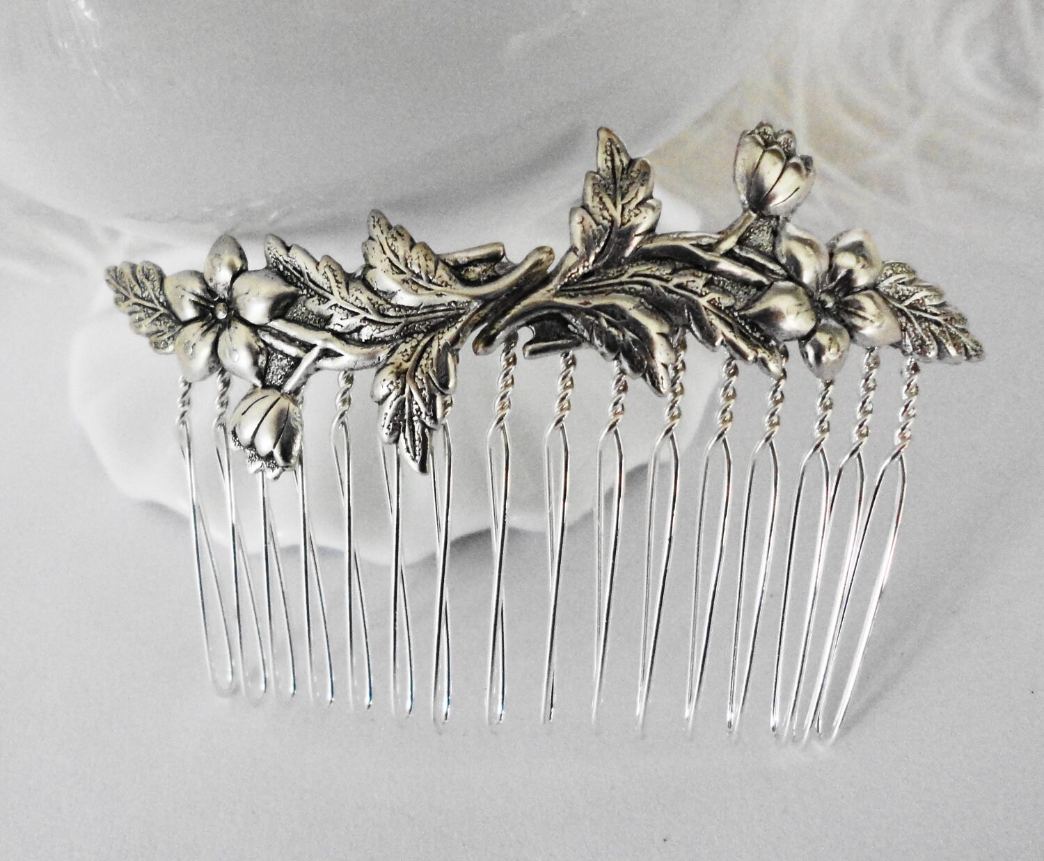 Formal Hair Comb Bridal Hairpiece Vintage Jewelry Beach Wedding Silver Bridal Haircomb | Vintage Silver Leaf Crystal Hair Comb  main image 3
