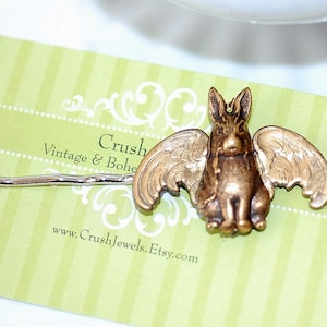Rabbit Barrette Bobby Pin Hair Retro  Wicked Bunny Barrette Goth Girl Brass