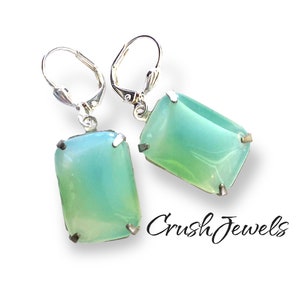 Rare Vintage Sabrina Green  Estate Earrings  Octagon German Crystal Glass Classic 1940&#39;s