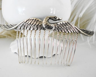 FREE SHIPPING Swan Silver Comb Hair Brides Bridesmaids  Wedding Retro Victorian Old Hollywood Hair Comb Estate Jewelry