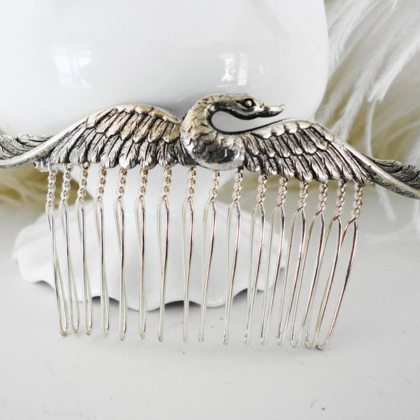 FREE SHIPPING Swan Silver Comb Hair Brides Bridesmaids  Wedding Retro Victorian Old Hollywood Hair Comb Estate Jewelry