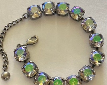 Ghost Light Purple- Swarovski Crystal Bracelet - Antiqued Silver -  Square Stones- Adjuster Chain -Lilac Blue Green -FREE SHIPPING