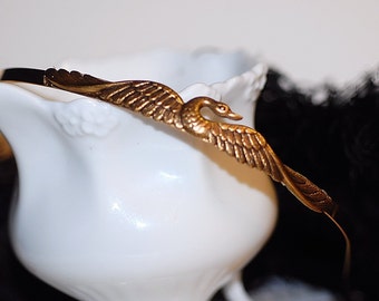 Opaska na głowę Swan Hairband retro 24k Gold Old Hollywood Victorian Style French Charm Girly