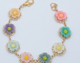 FREE SHIPPING Pink Blue green Blossom flower Bracelet bridesmaids brides weddings shabby chic vintage style girly