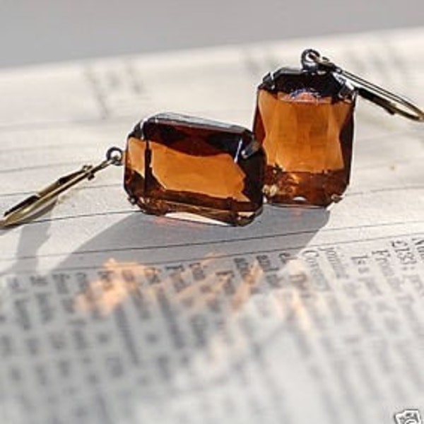 FREE Shipping Vintage Estate Smoke Topaz Earrings Holiday Bridal Weddings old hollywood Classic Evening Drop Brown Transparent