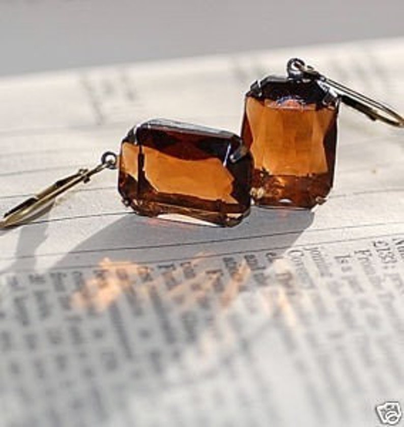 FREE Shipping Vintage Estate Smoke Topaz Earrings Holiday Bridal Weddings old hollywood Classic Evening Drop Brown Transparent image 1