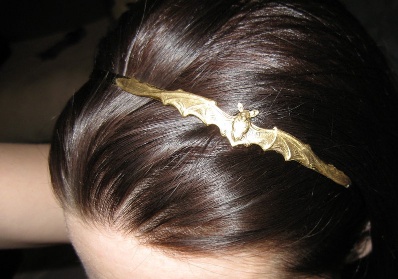 Free shipping Hairband Gold Brass Bat Cameo Headband Gothic Vintage Old Hollywood Retro Bridal image 5