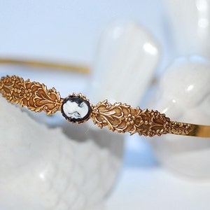 Free shipping Hairband Gold Brass Bat Cameo Headband Gothic Vintage Old Hollywood Retro Bridal image 4