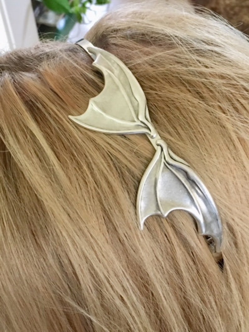 Free Shipping Silver Bat Wing Headband Filigree Ornate Wedding Vintage Old Hollywood Retro Bridal Girly Gift image 1