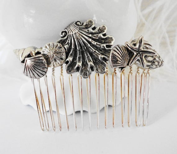 Vintage Silver Sea Shells Hair Comb: Beach Wedding Bridal  display picture 1