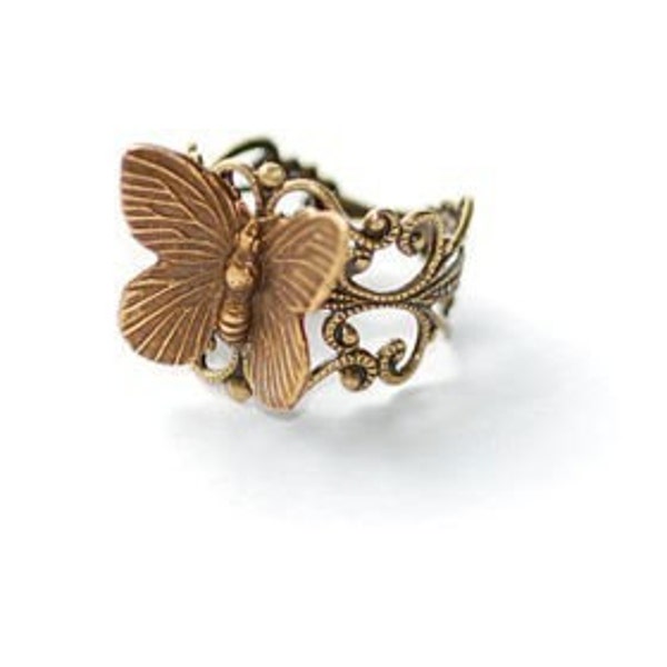 Baby Butterfly Antiqued Brass Ring