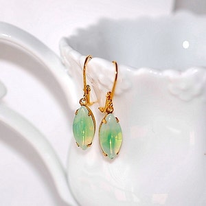 Green Opal Vintage Sabrina Earrings Navettes Retro small Dainty Summer