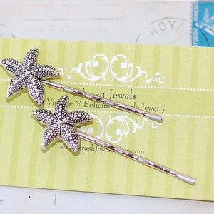 Starfish Bobby Pins Barrettes Silver Plated Shells Crystal retro Bridal Wedding  shabby chic girly girl feminine romantic