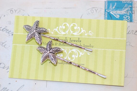 Silver Starfish Bobby Pins: Vintage Bridal Hair Accessories  display picture 3