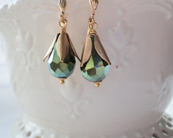 Crystal Earrings Green AB Crystal vintage Drop Earrings Drop Old Hollywood Retro Rectangle Rhinestone Bridal Glass Jewels