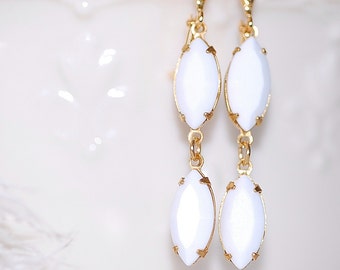 FREE SHIPPING Estate  Earrings Bridal Rhinestones white opaque  Old Hollywood Glass Vintage Jewel Earrings 1960's Bridal Weddings