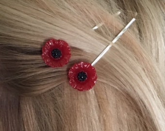 Barrettes Red Poppy Poppies shabby chic retro feminine romantic old hollywood bridal girly