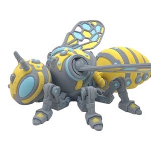 Cyber Bee Figure ~ 3D Printed Articulated ~ Movable Wings ~ Desk Toy ~ Steampunk Decor ~ Gift ~ Flexi Factory ~ Wasp Hornet