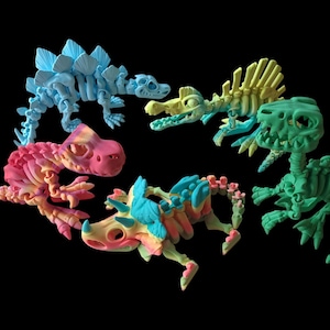 DINOSAUR GIFT PACK - Flexi Skeleton ~ 3D Printed Articulated Dinosaur Skeleton Toys ~ Flexible Fidget Desk Accessory ~ Gift for Dino Lovers