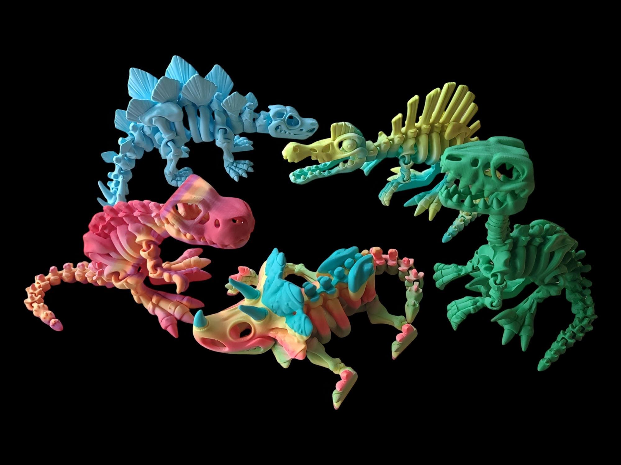 DINOSAUR GIFT PACK - Flexi Skeleton ~ 3D Printed Articulated Dinosaur Skeleton Toys ~ Flexible Fidget Desk Accessory ~ Gift for Dino Lovers