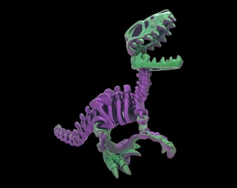 RAPTOR Flexi Skeleton ~ 3D Printed Articulated Dinosaur Skeleton Toy ~ Flexible Fidget Desk Accessory ~ Gift for Dino Lovers