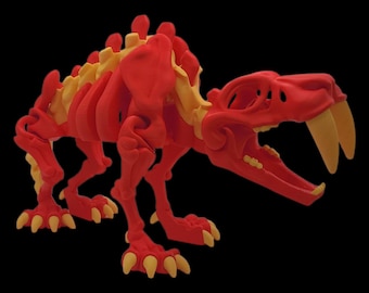 SABER TOOTH LARGE Tiger Figure ~ 3D Printed Articulated ~ Prehistoric Desk Fidget Gift ~ Flexi Factory ~ Children Toy [Multi Filament]