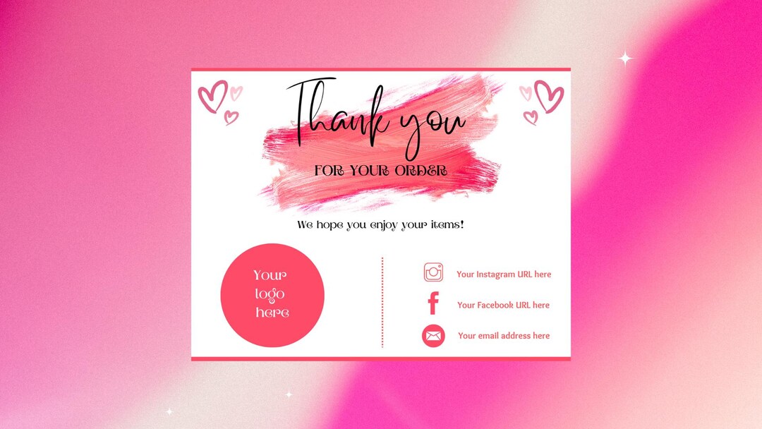 Editable in CANVA Pink Business Thank You Insert Card Template ...