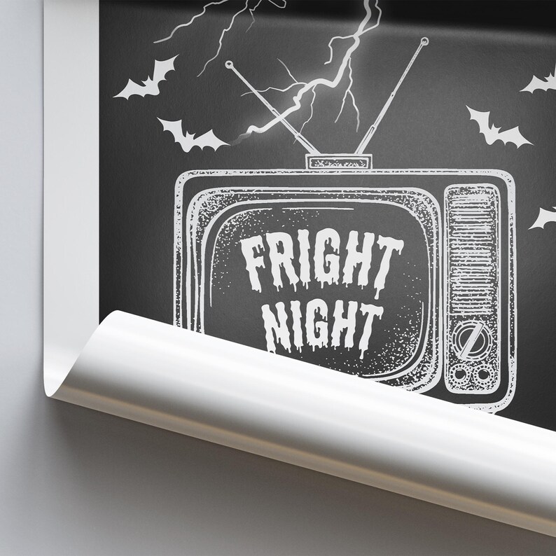 Fright night - retro tv poster: seasonal decor, fall wall art, spooky vibes print, halloween poster, autumnal home decor gift, spooky art afbeelding 5