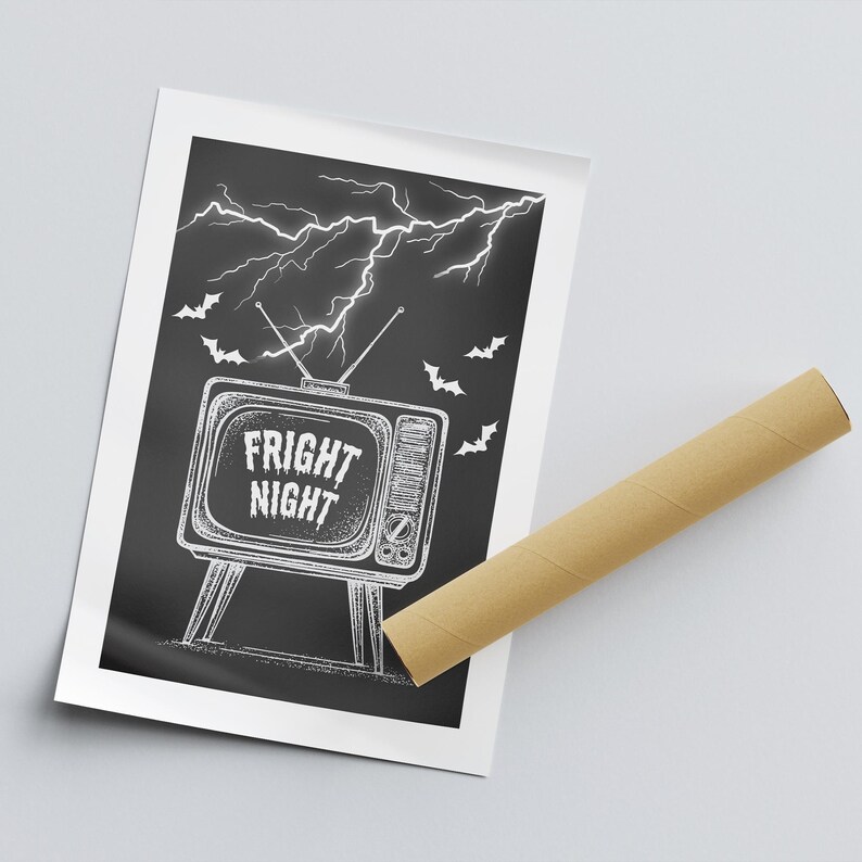 Fright night - retro tv poster: seasonal decor, fall wall art, spooky vibes print, halloween poster, autumnal home decor gift, spooky art afbeelding 4