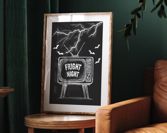 Fright night - retro tv poster: seasonal decor, fall wall art, spooky vibes print, halloween poster, autumnal home decor gift, spooky art
